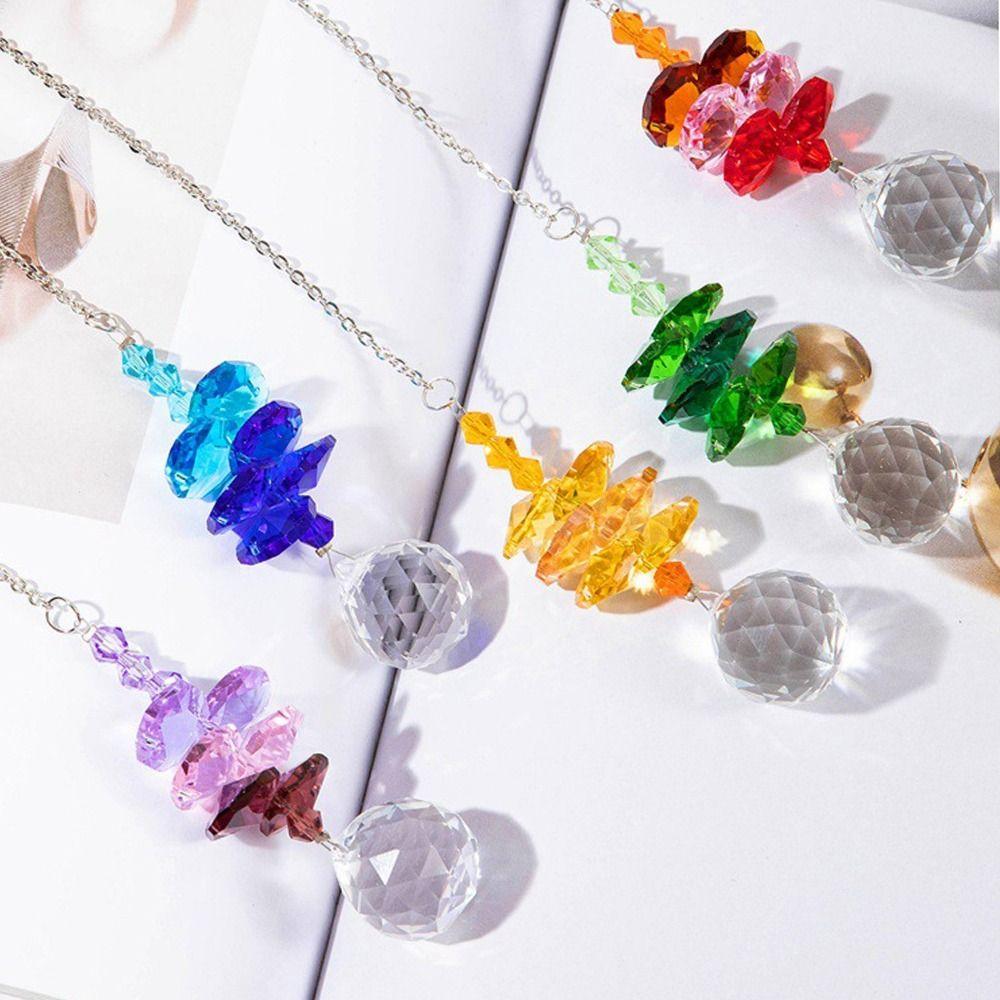 5Pcs Hanging Crystal Wind Chime Colorful Light Collection Pendant Home Decor Sun Catcher  Blessing