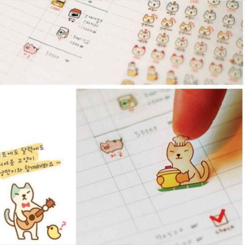 6sheet Suit Creative Stationery Lovely Cat Diary Decoration Stickers Cartoon Animals Stickers