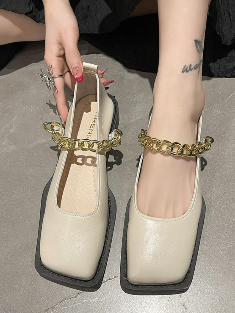 women's outdoor shoes Ladies Casual Loafers british style metal chain design banquet and office 41-43