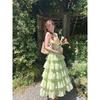 Summer New Waist Thin Cake Skirt Long Skirt Temperament Vacation Style Green Dress Women's Casual Style