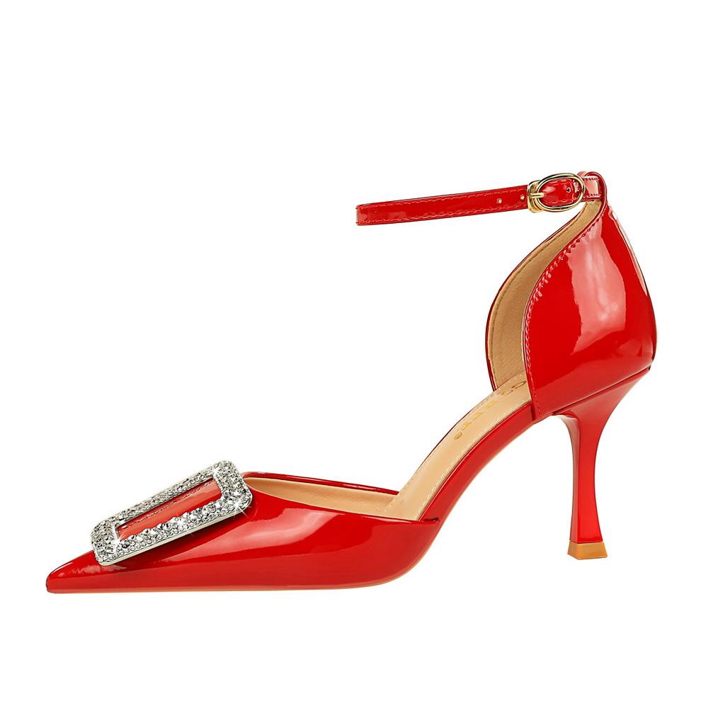 Banchet în stil european BIGTREE, cu toc înalt, gură mică, ascuțită, un cuvânt, cu cataramă din metal, sandale goale pentru femei