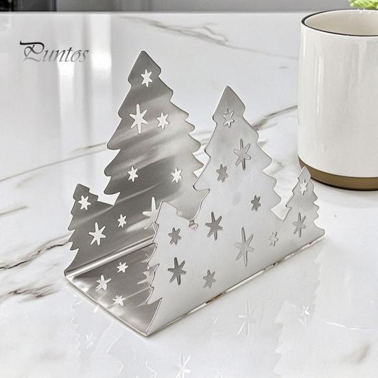 Holiday Table Decor Christmas Tree Napkin Holder, Stainless Steel Vertical Paper Towel Stand, Kitchen Counter Rack Decorative Dispenser for