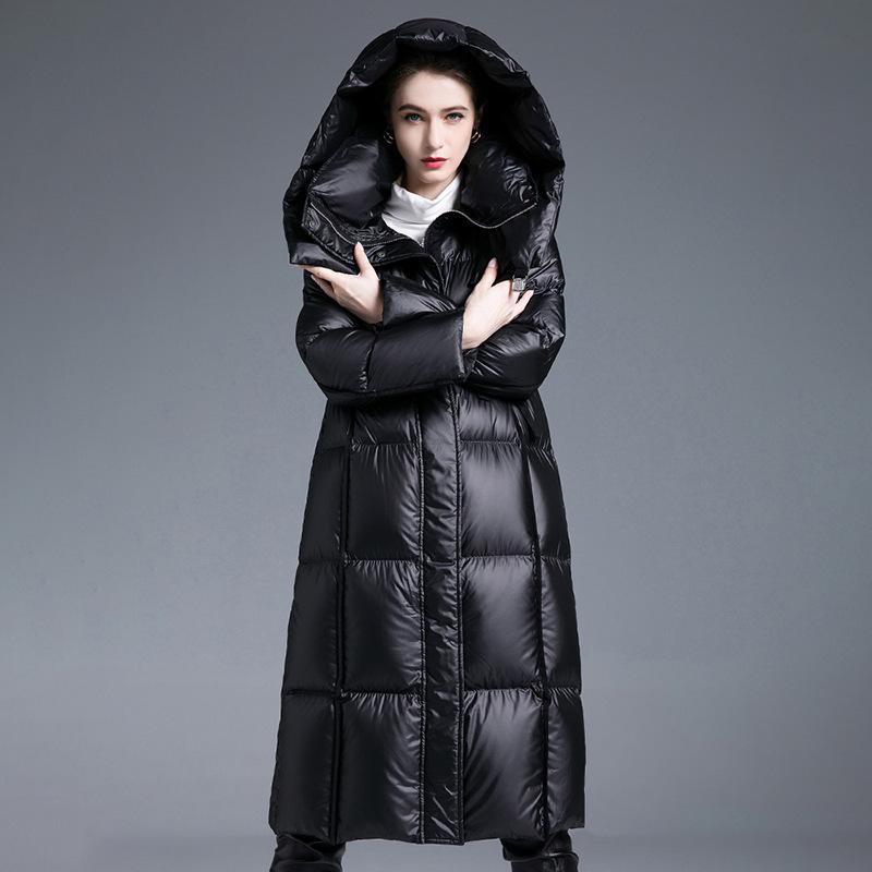 European light warm quilt white duck down jacket women's medium and long winter knee thickened down jacket
