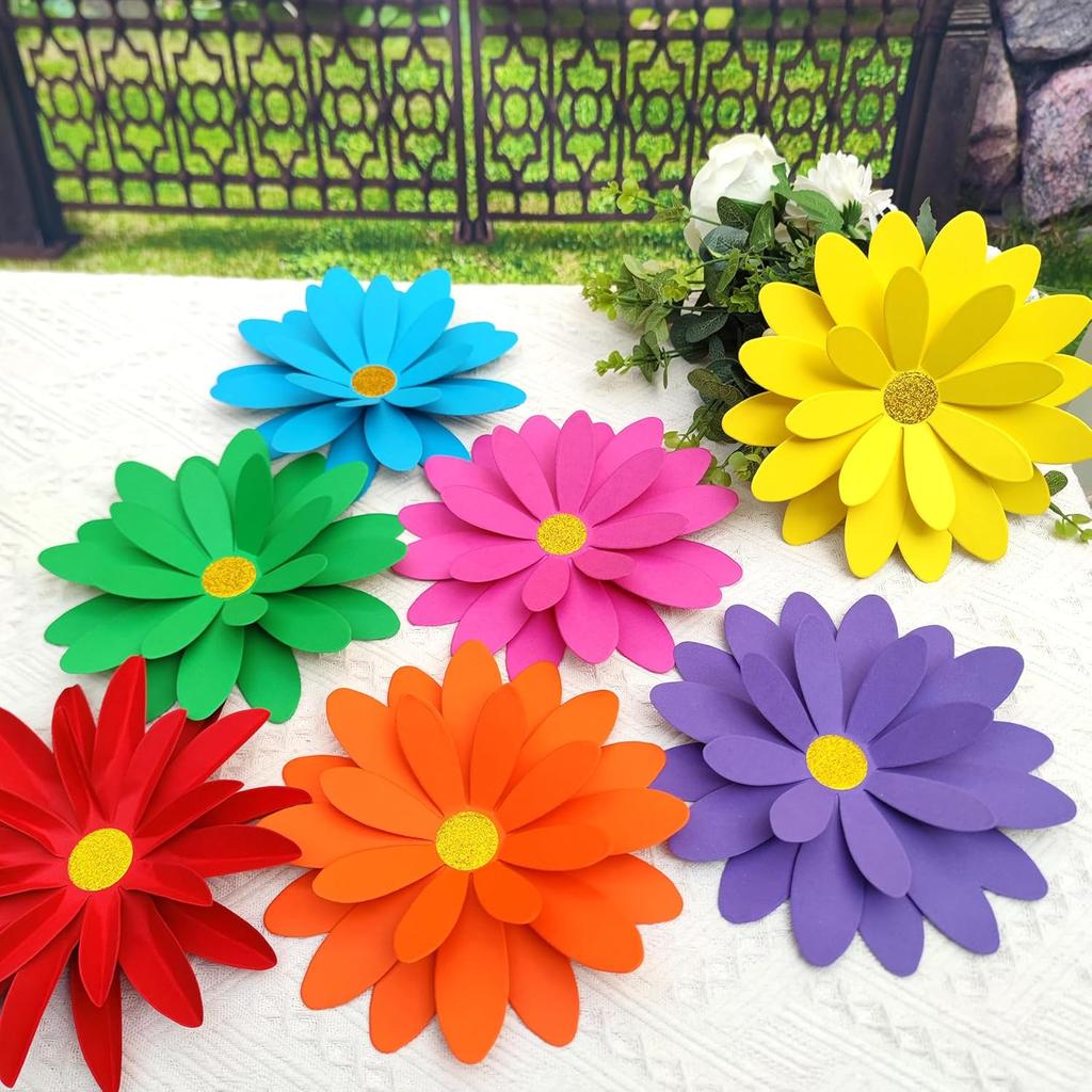 Rainbow Paper Daisy Flower for Tea Party Garden Party Decor Wedding Photo Backdrop Birthday Nursery Wall Sunflowers 8 inch