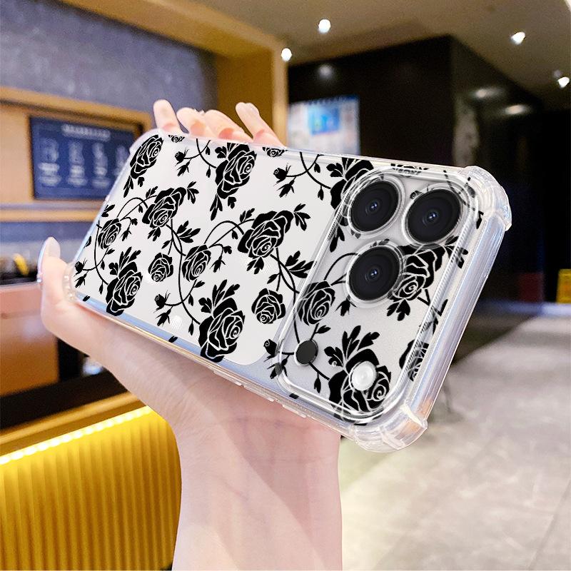 Amazon Hot-selling Sketch Rose for iPhone14plus Transparent Soft Case Apple 17 Anti-drop TPU Case