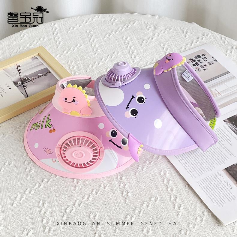 Children's hats boys and girls summer visor big eaves fan empty top hat cartoon cute dinosaur sun hat