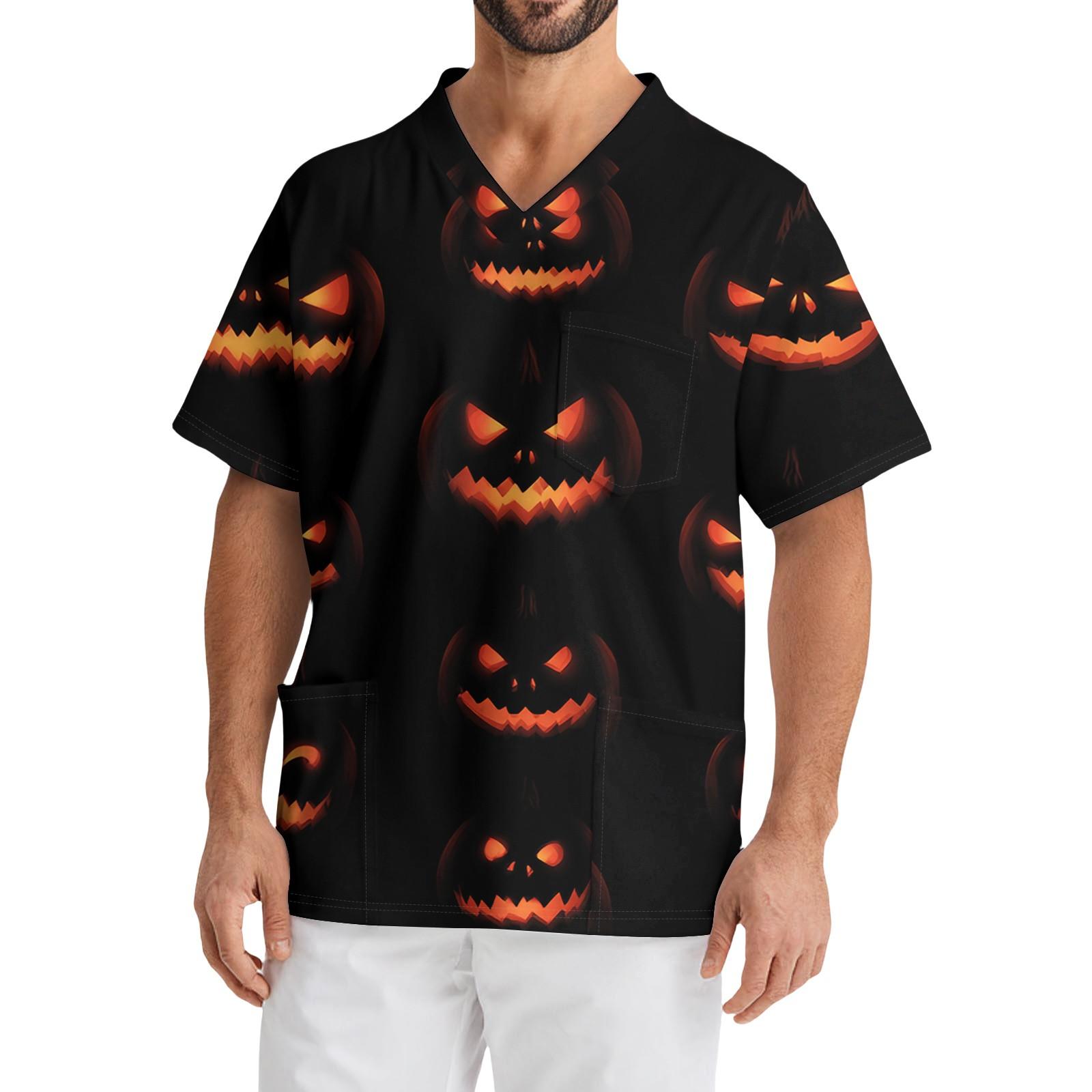 

Мужской повседневный топ с коротким рукавом, V-образным вырезом и принтом, с накладным карманом спереди L чёрный