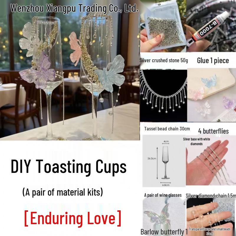 Purple Tassel Mosaic Butterfly Champagne Toasting Glass DIY Kit for Weddings