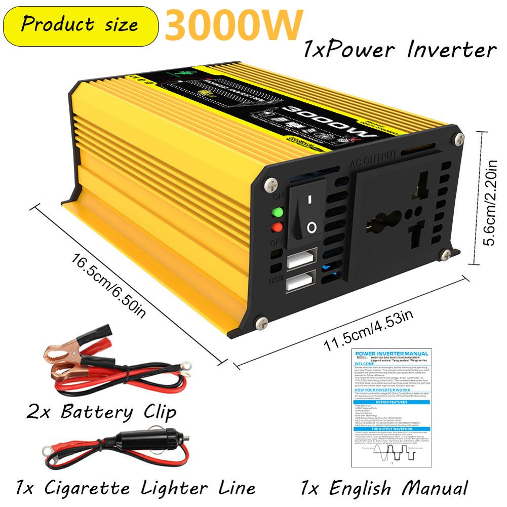 3000/4000W Car Inverter Conver Modified Sine Wave DC 12V To AC 110V 220V Transformer Voltage Dual USB Smart Car Power Inverter