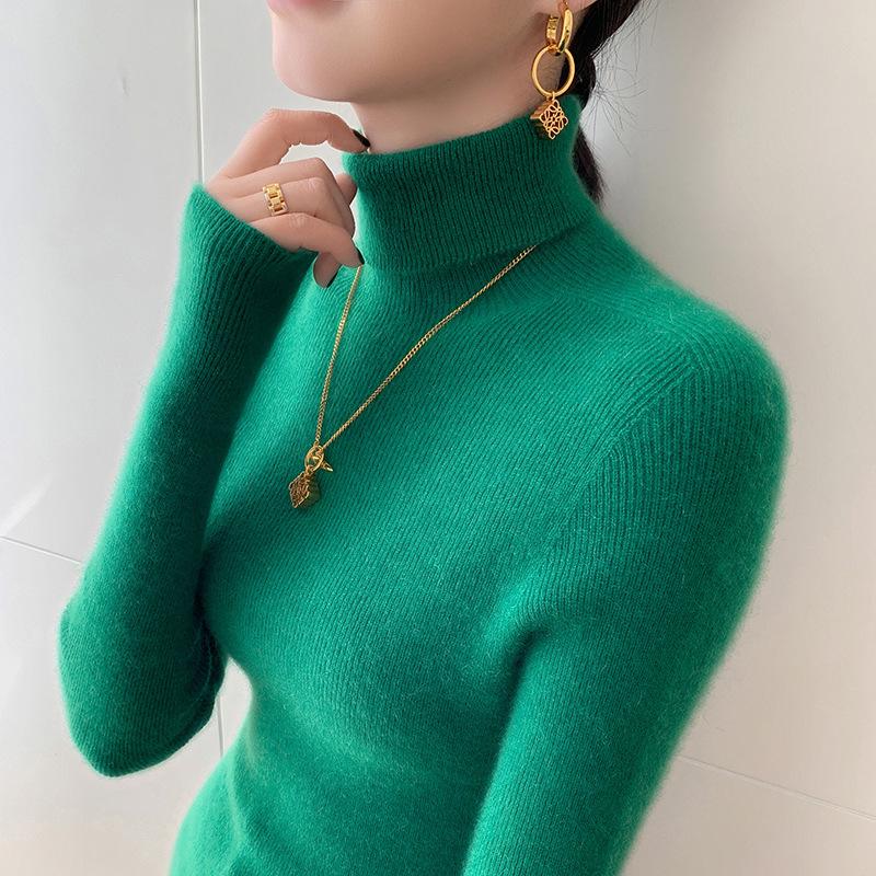 Women's Slim-fit High-neck Cashmere Pullover Sweater - Autumn/Winter Stylish, Tight-knit Base Layer
