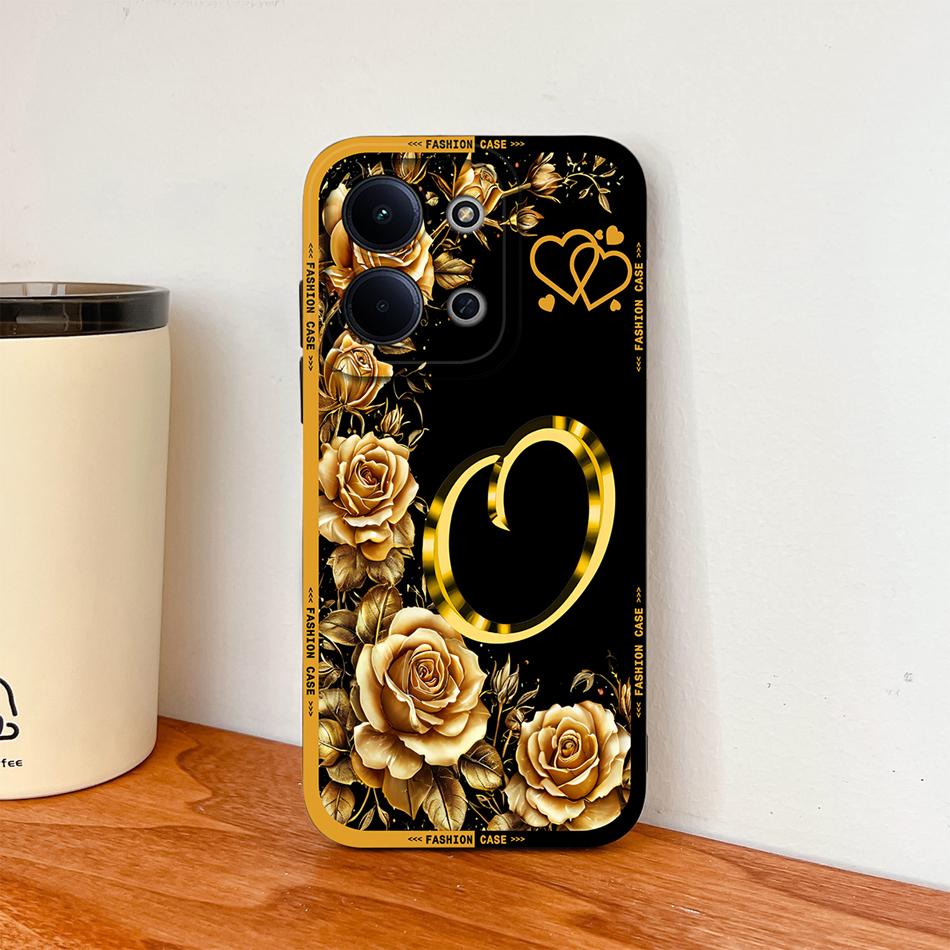 Per Cover Telefono Redmi 15C 4G 5G Fiori Nome Lettere Morbida Silicone Liquido Custodia a Protezione Totale Per Redmi 15 C Alloggiamento Antiurto