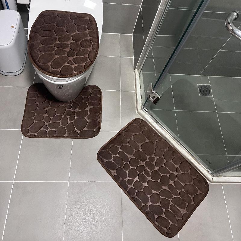 Flannel Non-Slip Absorbent Bathroom Mat Set with U-Shaped Toilet Cover and Quick-Dry Wash Basin Mat