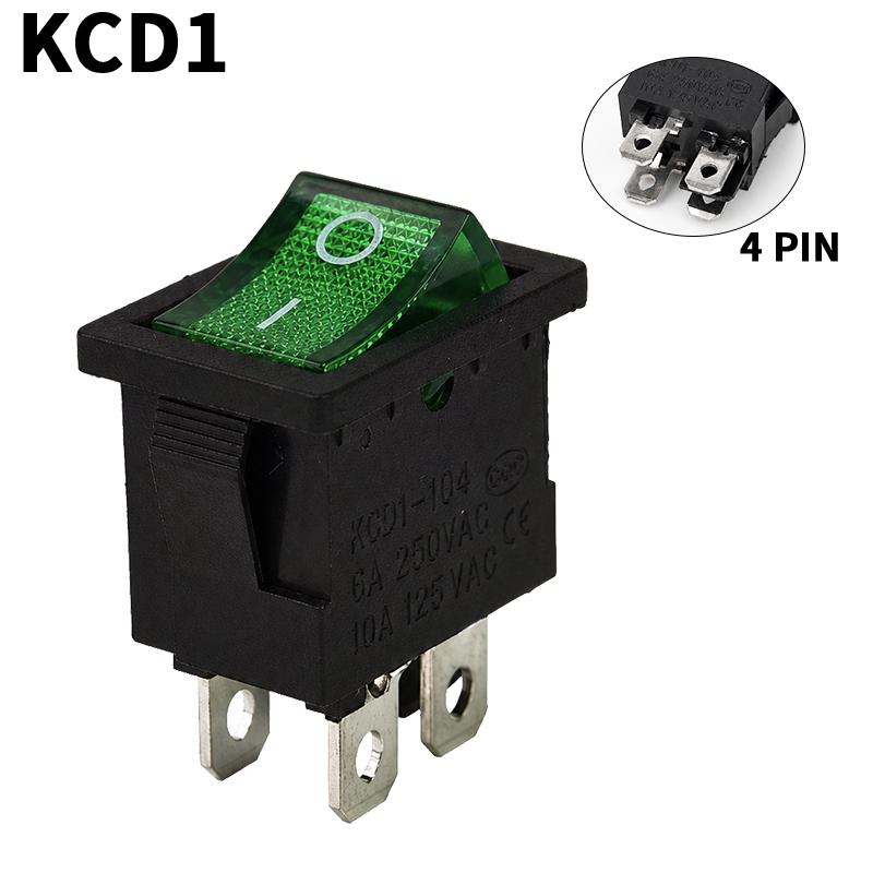 KCD1 Illuminated Rocker Switch Button Latching ON OFF 4 Pin 6 Pin 2 3 Position 16A 250VAC 20A 125VAC Snap In Panel Power Control Switches4