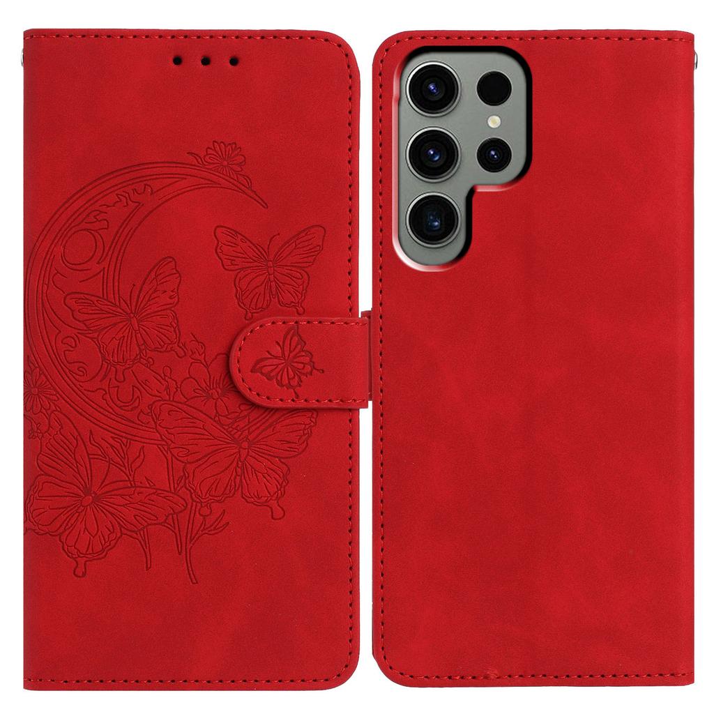 Für Samsung Galaxy S24 Ultra Hülle Schmetterling Blume Geprägt PU Leder Brieftasche Ständer Handyhülle