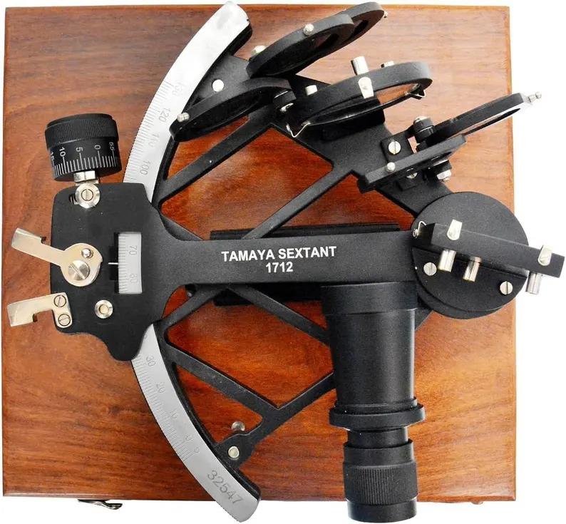 Tamaya Sextant – Antique Maritime Navigational Instrument with Wooden Box | Working Brass Sextant, Astrolabe, Nautical Ship Decor, Gift.