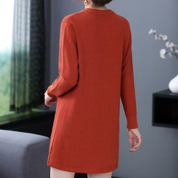 Mid-length Sweater Dress Solid Color Loose Knitted Sweater for Women Casual Long-sleeved Pullover Autumn and Winter