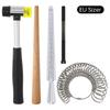 5 Pcs Professional Jewel Making Kit: Solid Wood Jewel Stick Mandrel, 4-Yard Sizing Band, 3-Size Circle Jewel w/Rubber Hammer & Finger Sizers
