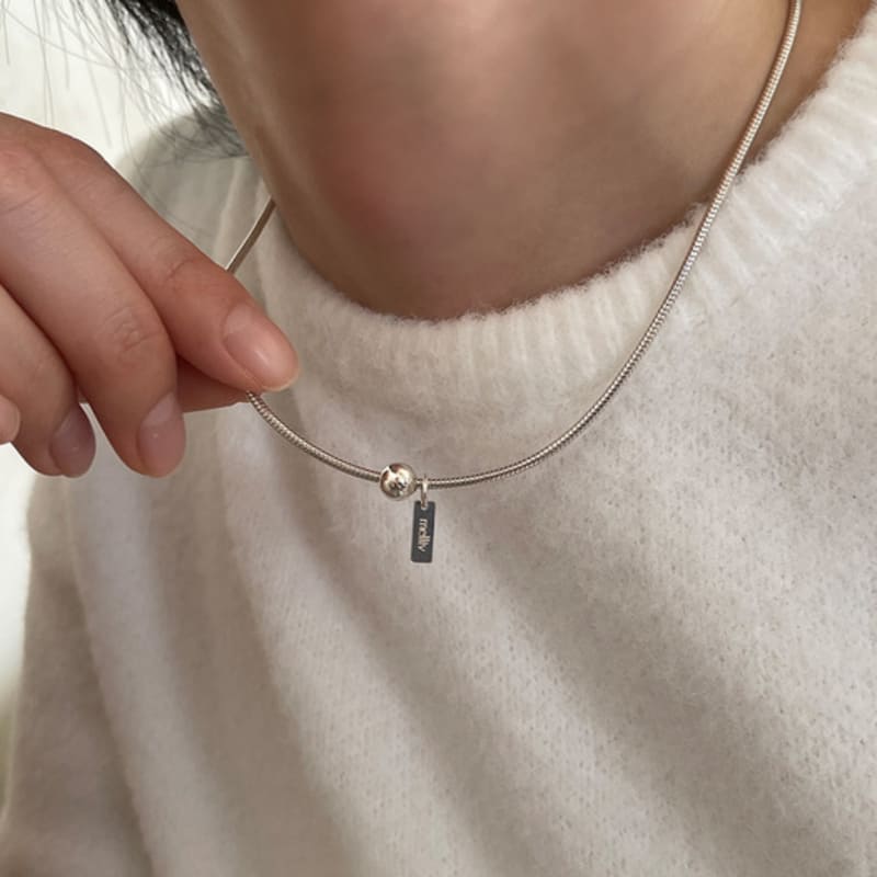 Melliv Silber Kugelkette Quadratischer Anhänger Schlangenkette Halskette_mvn35