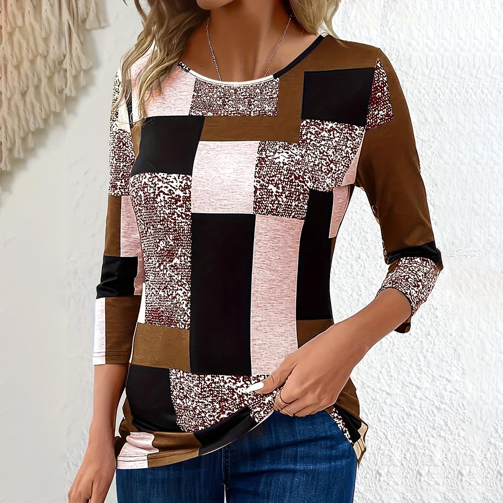 

Модные женские футболки с нерегулярным клетчатым узором, повседневные трендовые футболки с длинными рукавами, дизайнерская женская одежда Y2K, топы, уличная одежда XL