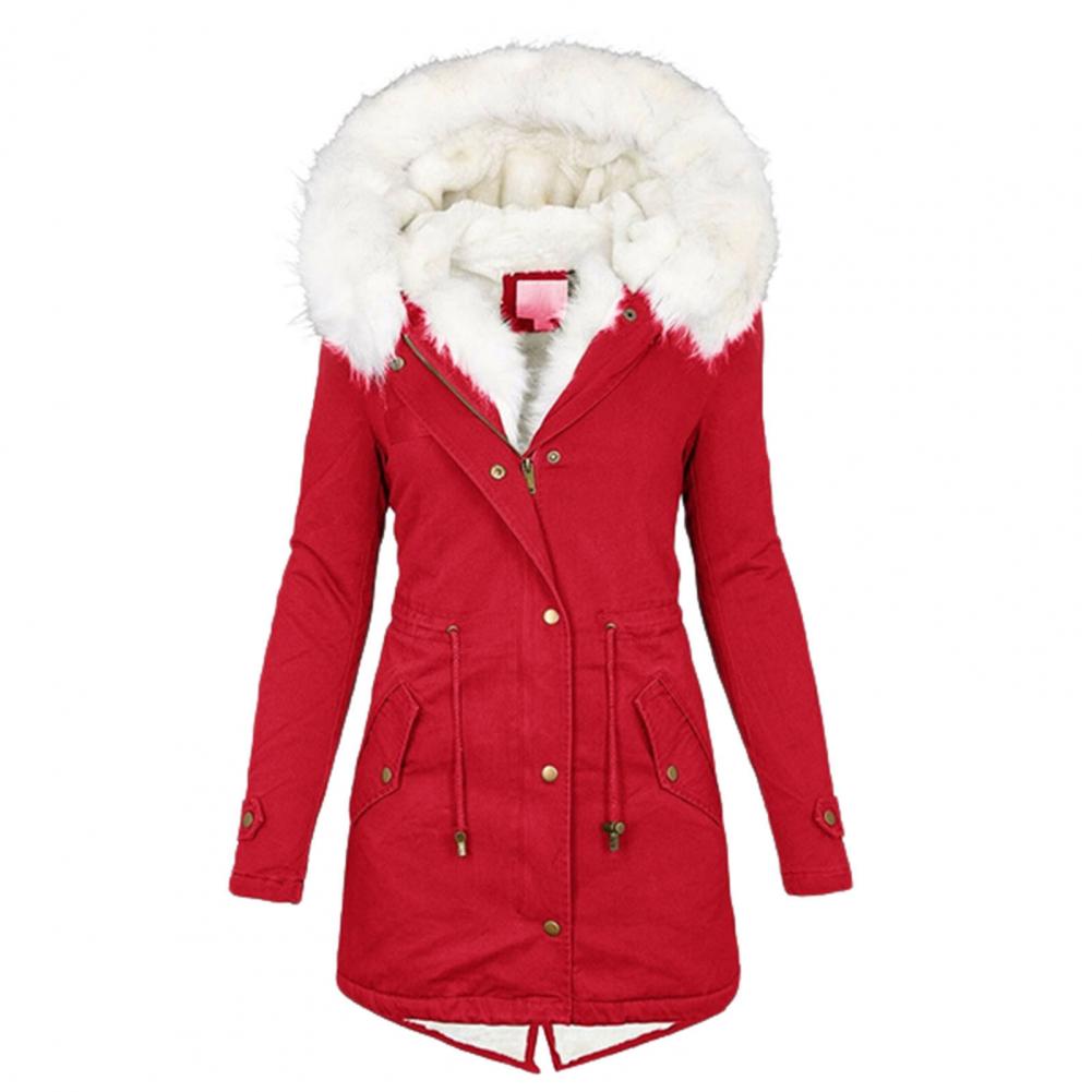 Classic Soft Zipper Buttons Closure Slim Fit Women Hooded Cotton Padded Mid-Length Overcoat Winter Jacket Cold Resistant
