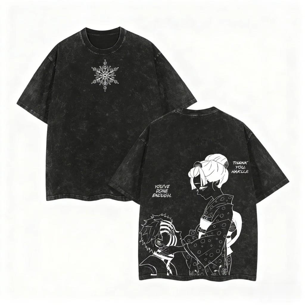 Vintage Washed Demon Slayer Anime Graphic T Shirt Men Women  Cotton Short Sleeve Tee Streetwear Casual Tops Yk Clothes