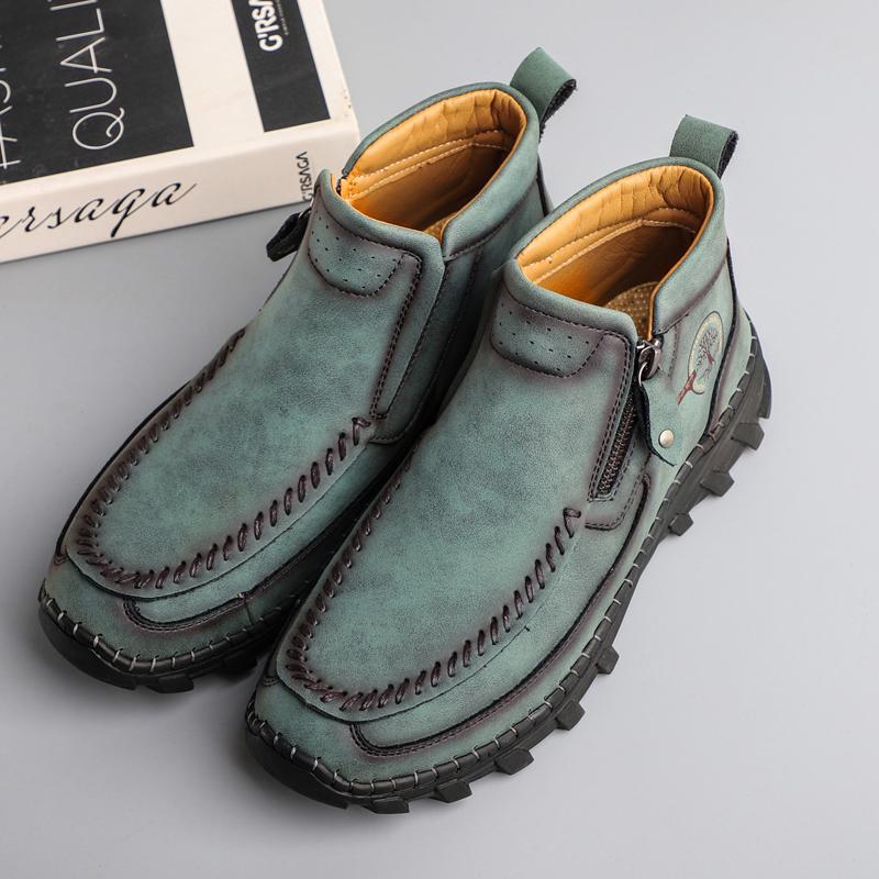 Fashion Retro Style Outdoor Men's High Top Shoes Leisure Walk Leather Ankle Boots Hot Sale Motorcycle Boots Non-Slip Botas Basic Boots