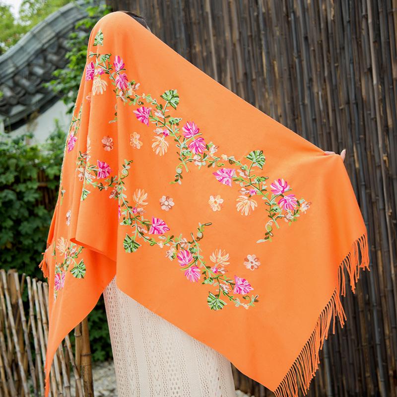 Lijiang Yunnan Etnická Kvetinová Výšivka Nadrozmerná Čierna Strapec Šatka na Jeseň/Zimu