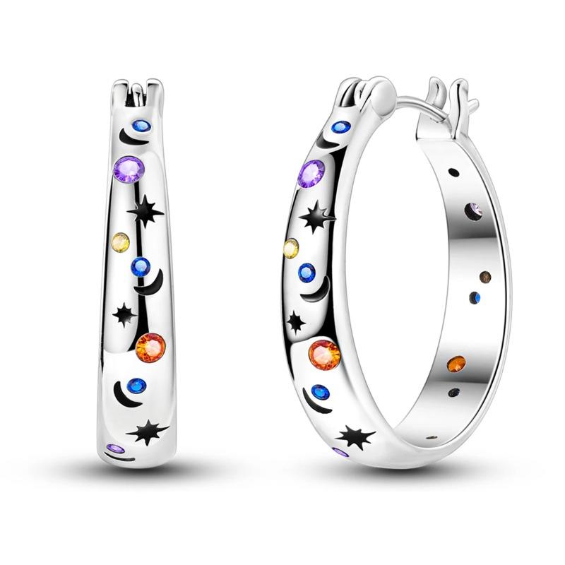 New 925 Sterling Silver Star Moon Earrings for Women Sparkling Zircon Ear Studs Luxury Romantic Fine Jewelry Gift for Girl