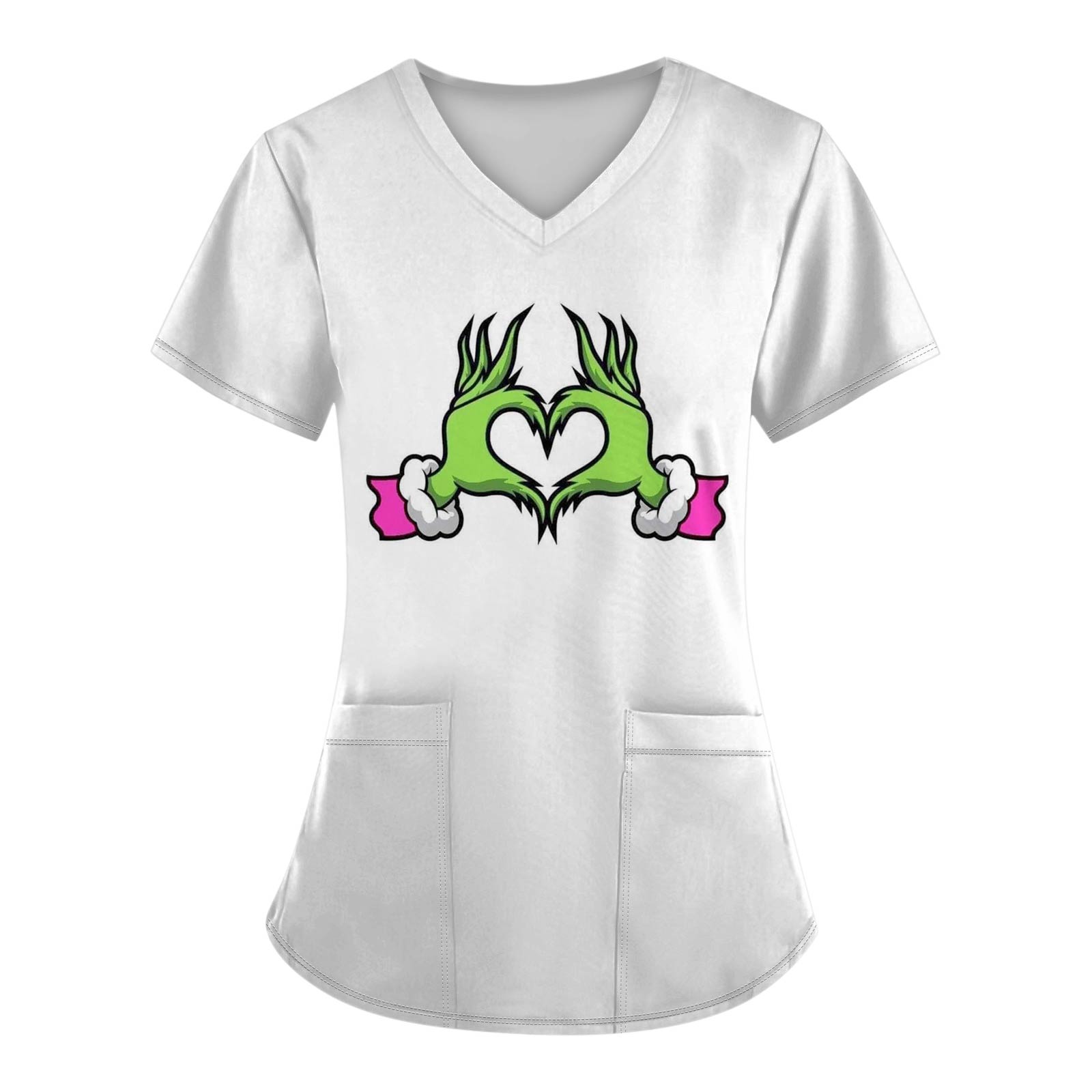 

Жіночі модні робочі футболки з принтом і V-подібним вирізом з короткими рукавами та кишенями XL білий