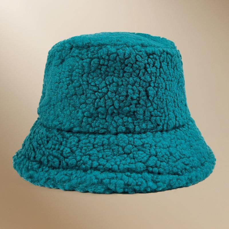 Autumn and winter thermal basin hat retro bucket hat word men and women lamb wool bucket hat