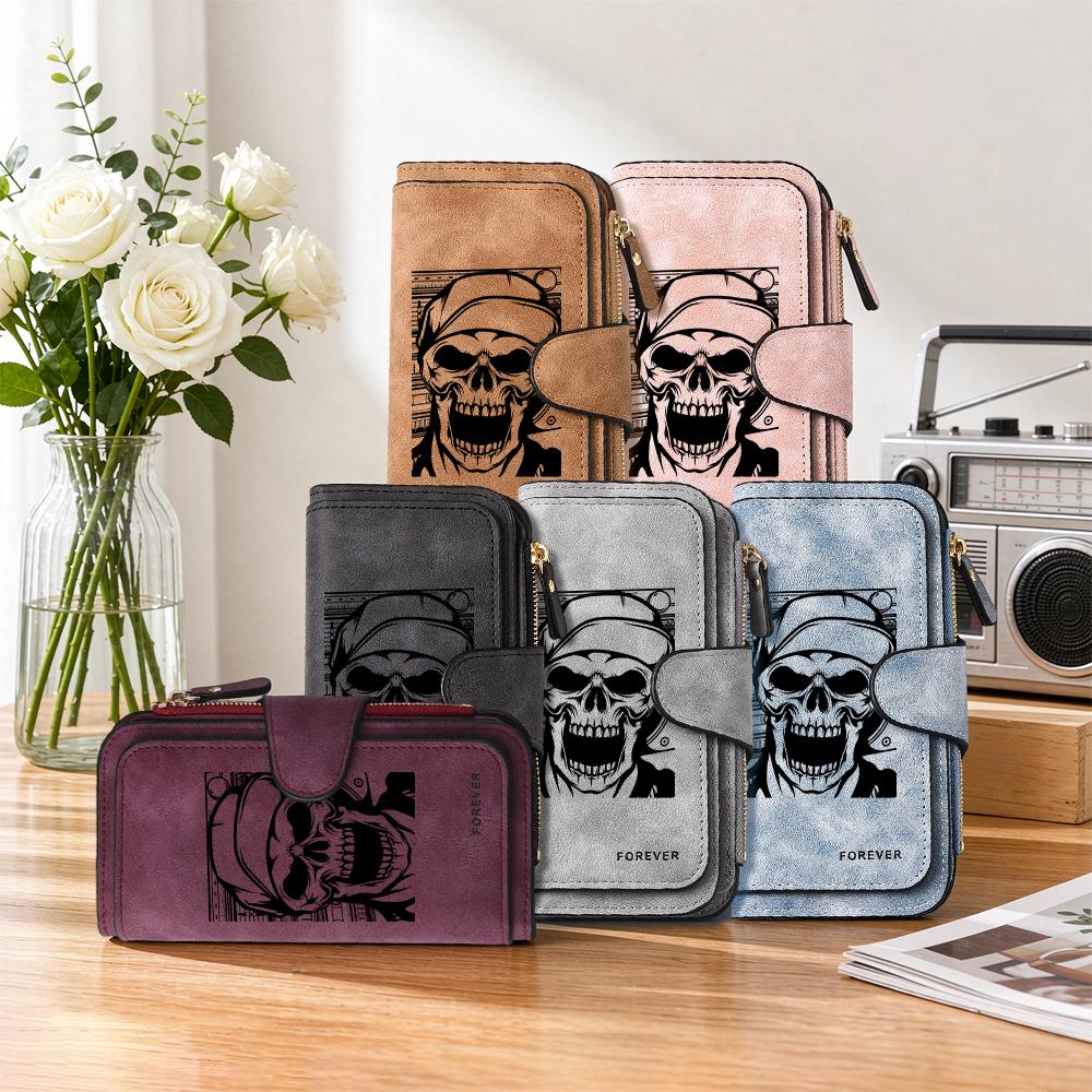 Gothic Skull Long Wallet Fashion Bifold Multi Card Slot Purse for Daily Use