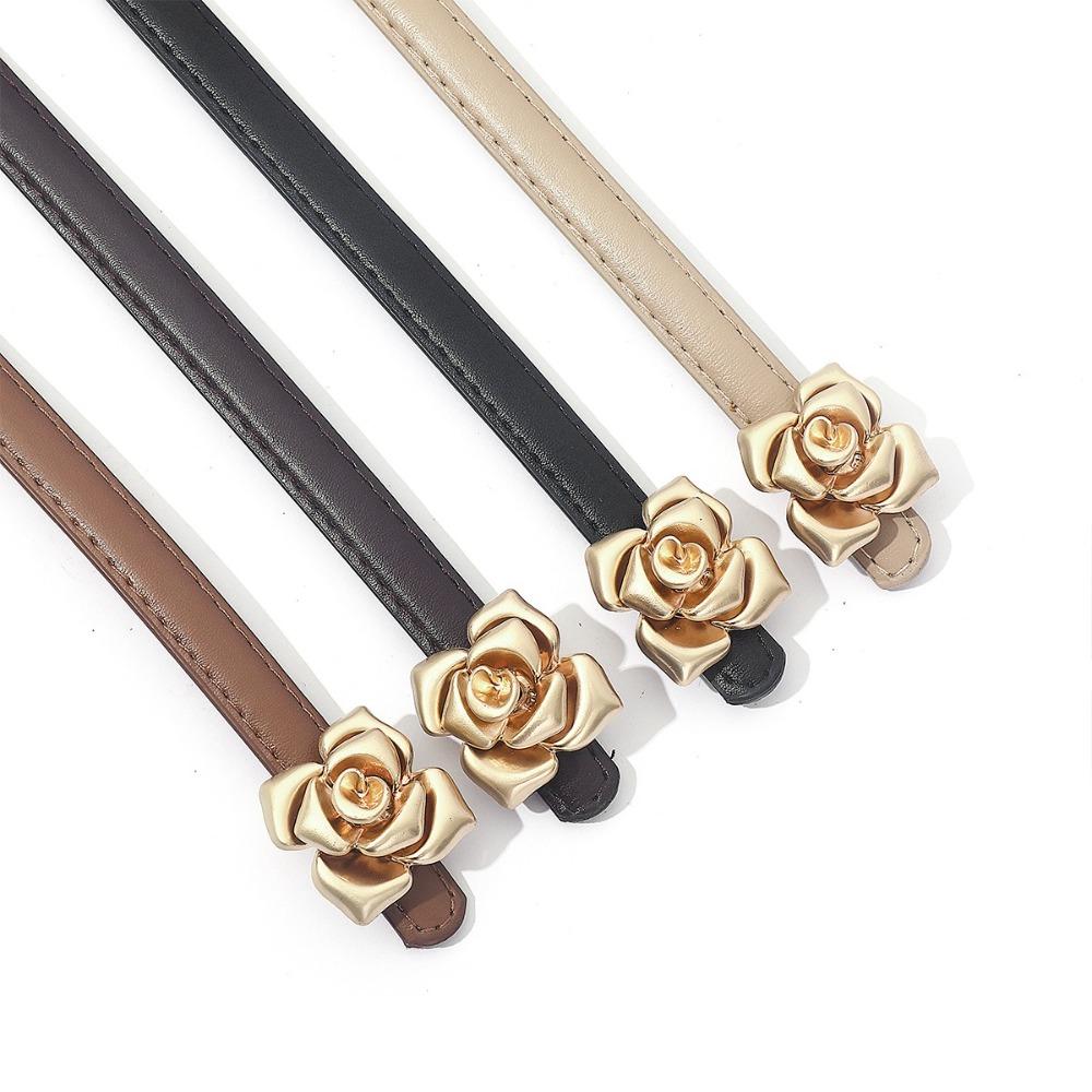 Fashion Rose Design Leather Belt PU Luxury Design Pin Buckle Waistband Versatile Trendy Thin Belt for Women