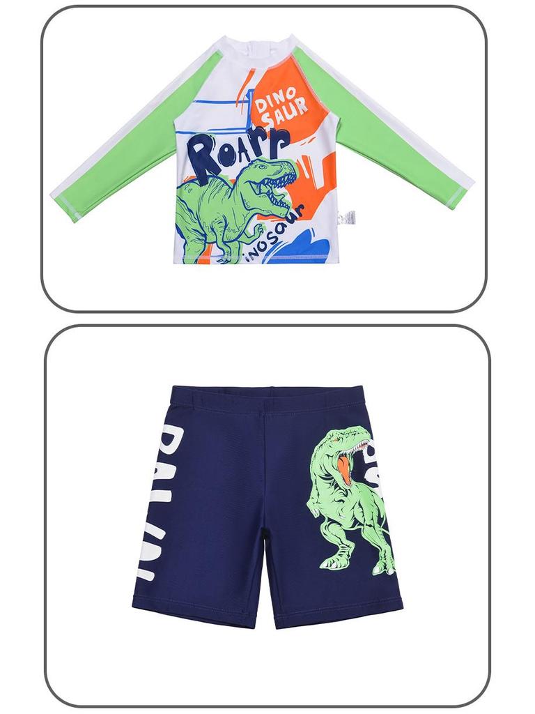 3-Piece Boys' Dinosaur Swim Set: Long Sleeve, Pants, and Shorts - Bright Colors, Sun Protection, Durable
