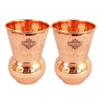 Copper Glass Tumbler, Hammer Design, Drinkware, 300 ML Each, Set of 2 Pieces