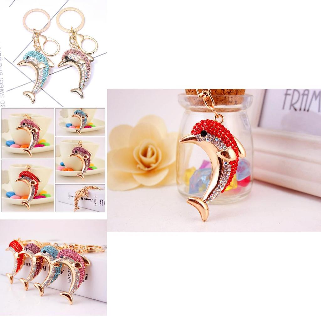 Elegant Rhinestone Dolphin Keychain Zinc Alloy Ocean Pendant Gift For Women