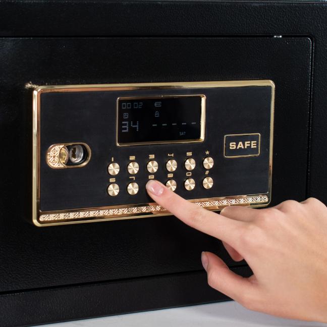 Pancerny domowy sejf z zamkiem elektronicznym i kluczem 25x35x25 cm czarny