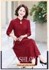 Red Elegant Mid-Length Over-the-Knee Long Sleeve Dress for Middle-Aged and Elderly Women