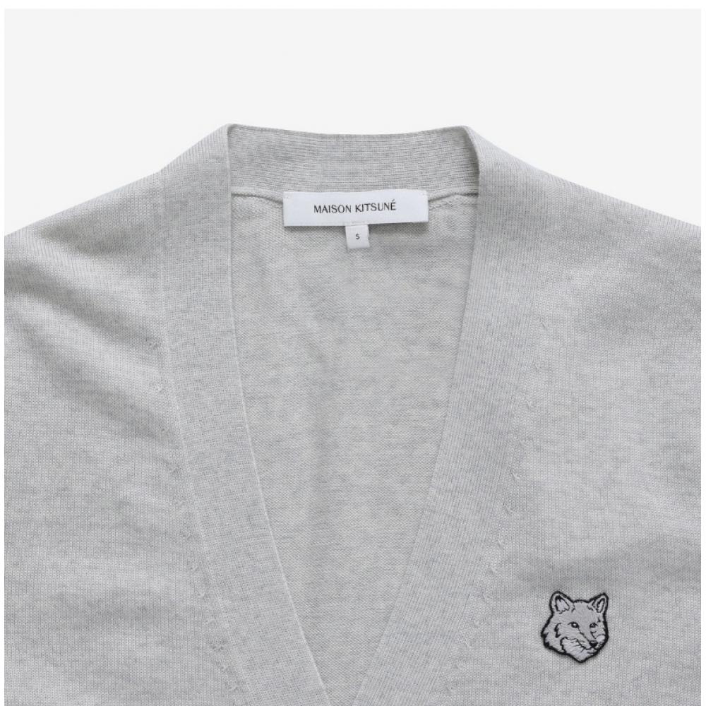 MaiSon KitSune Mm00509kt1036 H120 Bold Fox Head Patch V Neck Men S Cardigan
