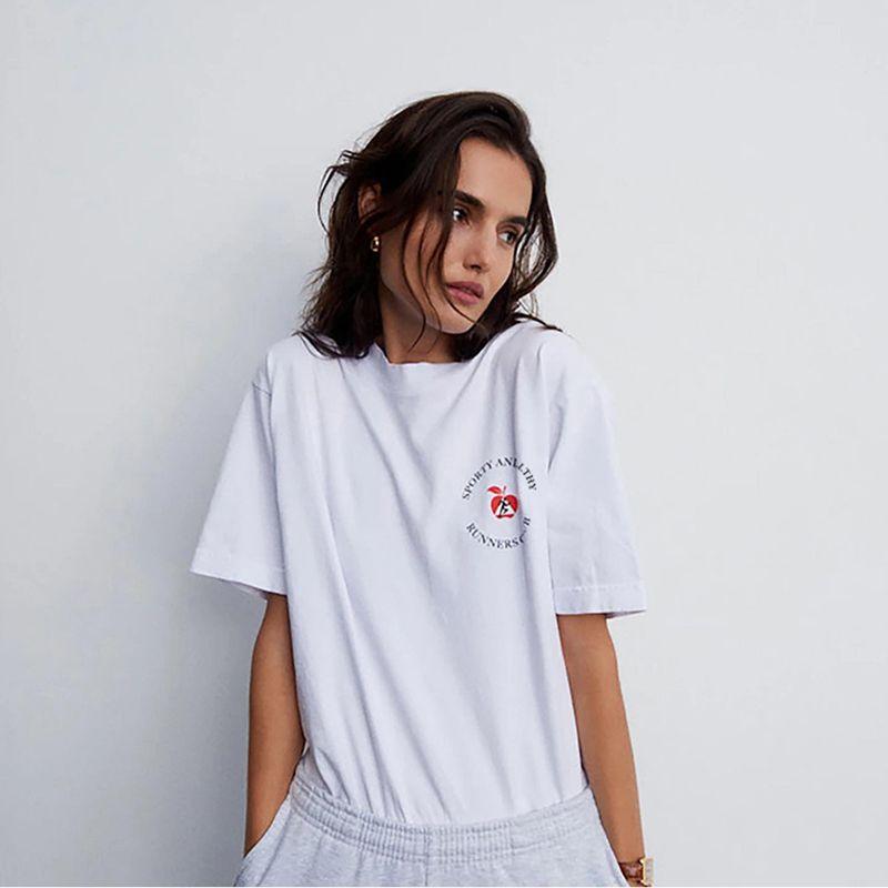 Runners Club American Retro Sports Style Pure Cotton Short-Sleeved T-shirt for Women