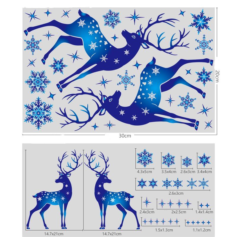 Christmas Window Sticker Blue Snowflake Sticker Xmas Deer Elk Glass Window Decoration Christmas Supplies 2024 Noel Wall Sticker
