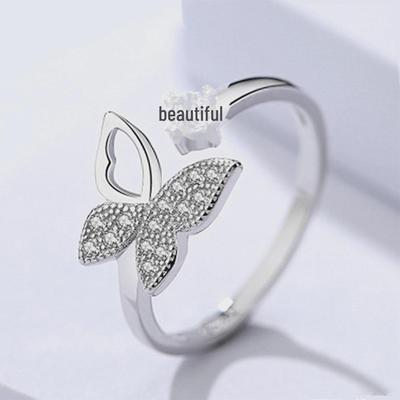 Korean 925 Silver Zircon Butterfly Adjustable Ring for Women - Elegant and Simple Design