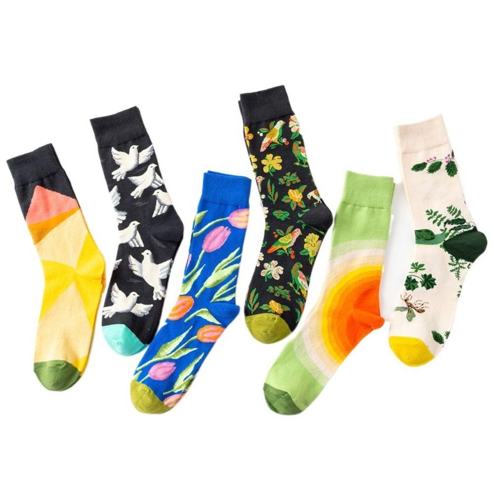 

Women Crew Sox Art Graffiti Breathable Flower Socks Couple Hosiery Women Socks Middle Tube Socks N