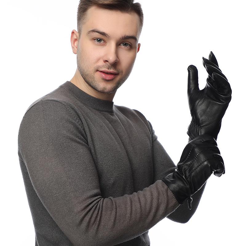 European & American Men's Sheepskin Leather Gloves with Wool Lining - Winter Warm, Plus Velvet, Windproof.
