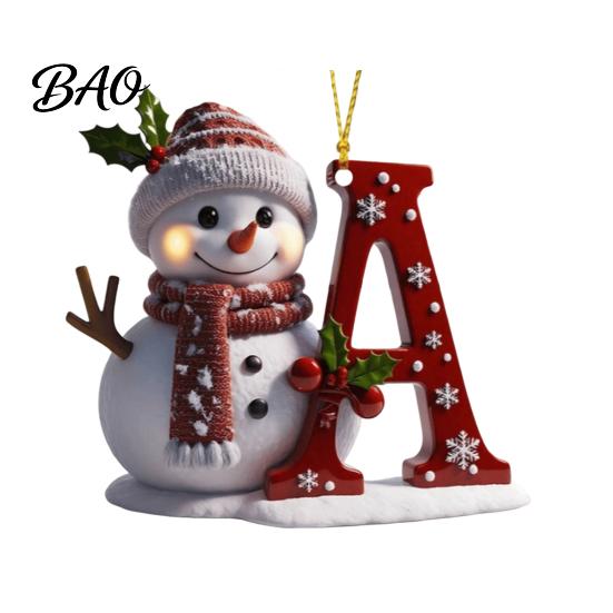 Acrylic Holiday Keepsake Gifts 2D Snowman Christmas Ornaments, Personalized Letter Ornaments for Tree, Unique Souvenirs Initial Ornament, Ornament DIY