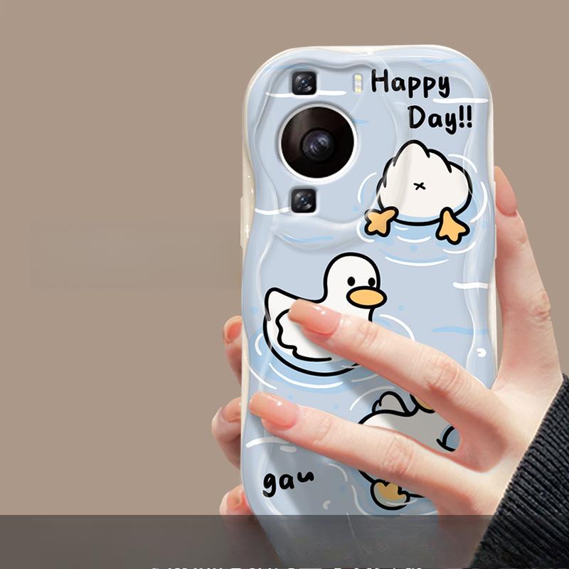 

Подходит для Huawei P60 Чехол для мобильного телефона Mate40pro Прозрачный силиконовый Honor 90/80gt Милая утка-кронштейн с цепочкой Honor 9X Pro