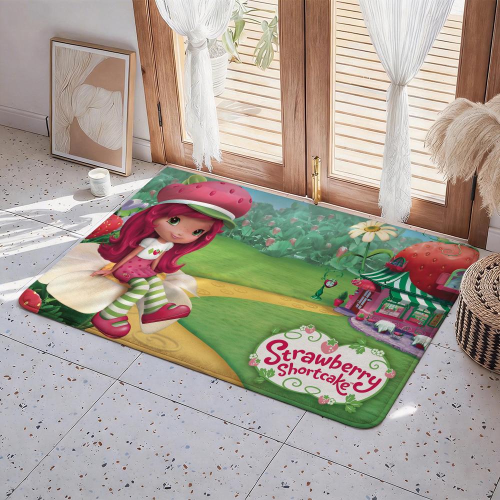 Cartoon S Strawberry Shortcake Floor Mat Eco  Flannel Doormat Non Slip Odorless Indoor Floor Rug Soft Short Plush Home Mat