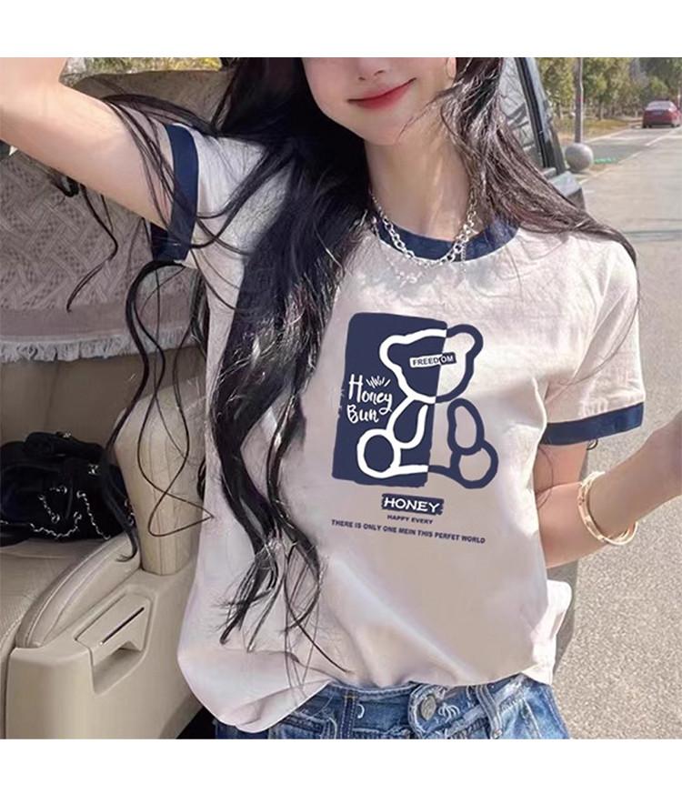 2025 New Loose Slimming Contrasting Short-Sleeved T-Shirt for Women's Summer Versatile and Beautiful Printed Top