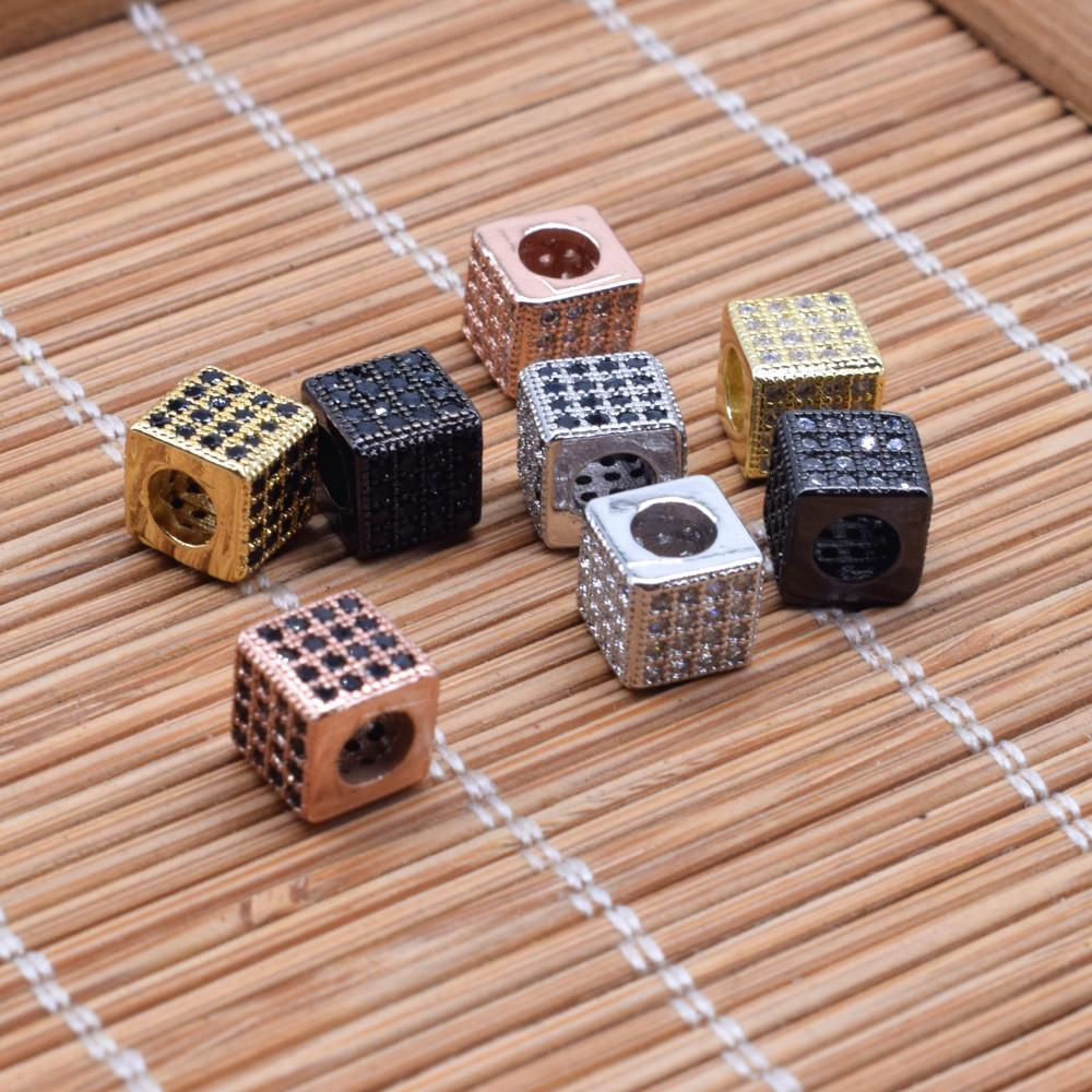 10 Pcs/ Lot Micro Inlaid Zircon Square Shape Beads Charm DIY Jewelry Making Bracelet Necklace Components Accessories Wholesale