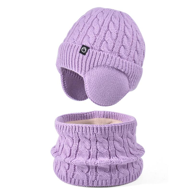 Winter Plush Thick Children's Hat, Scarf Gloves, Three Piece Set, Men's and Women's Outdoor Windproof Ear Protection, Warm Knitted Hat