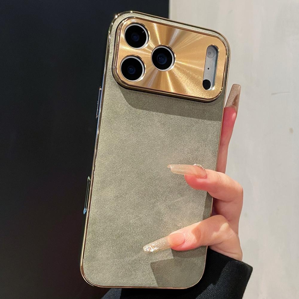 Lambskin Leather Case for iPhone 17 Air 16 15 14 13 12 Pro Max Plus 11 Vintage Plating Laser Bright Window Phone Cover